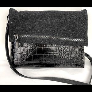 Medium VIP Half-Pipe Crossbody Bag, Hammitt gorgeous croc & texture gun metal